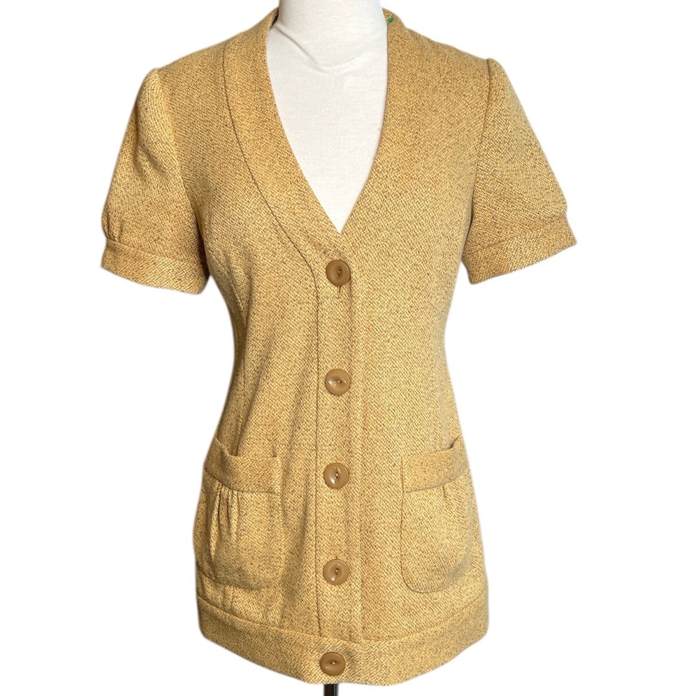 Tabitha Anthropologie Tan Tweed Short Sleeve Blazer
